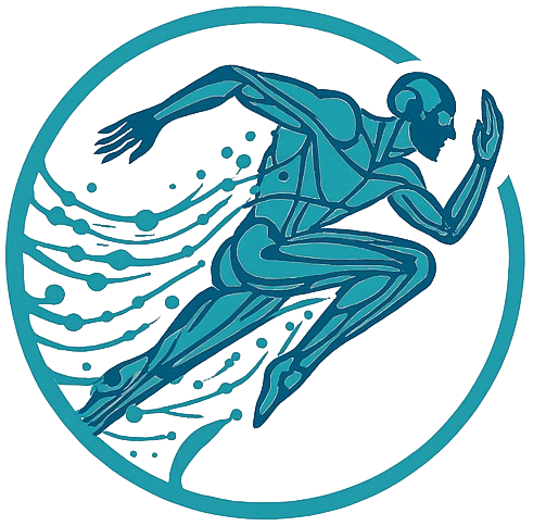 Futuristic running athlete logo