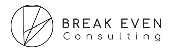 Λογότυπο Break Even Consulting με γεωμετρικό κύκλο και γραμμές που σχηματίζουν τρίγωνα, minimal σχεδιασμός