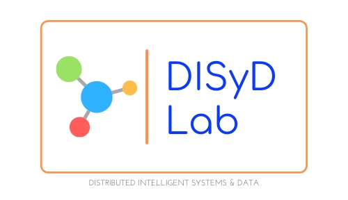 Λογότυπο του εργαστηρίου DISyD Lab με γράμματα "DISyD Lab" και χρωματιστό σχήμα που απεικονίζει συνδεδεμένους κόμβους, αναπαριστώντας τα Distributed Intelligent Systems & Data.