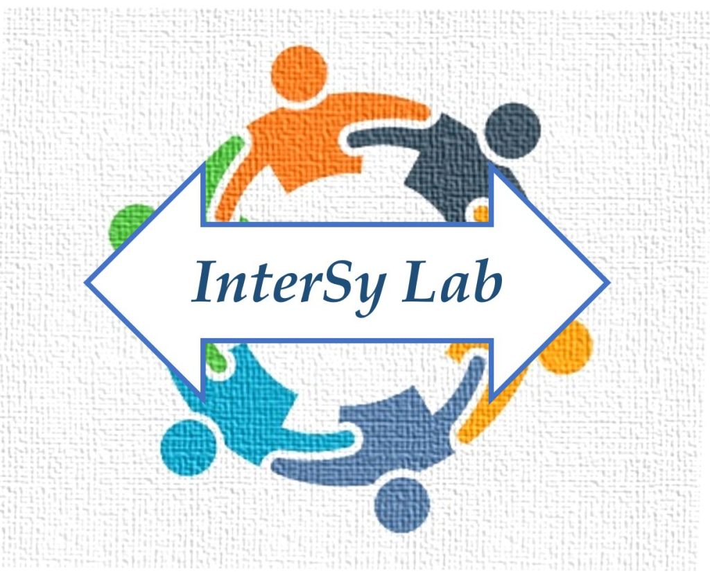 Λογότυπο InterSy Lab - άνθρωποι συνεργάζονται γύρω από κύκλο, εργαστήριο έρευνας και καινοτομίας