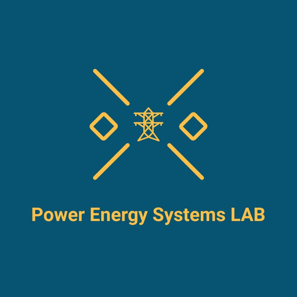 Λογότυπο του Power Energy Systems Lab με γραφικό πυλώνα ηλεκτρικής ενέργειας και γεωμετρικά σχήματα.
